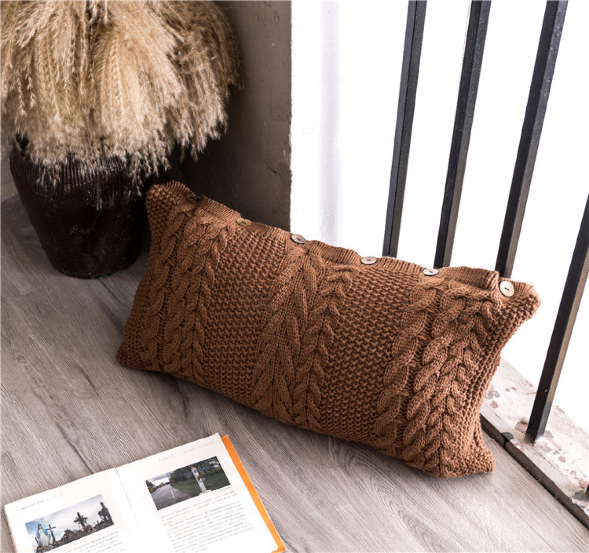 Buttoned Cable Knit Cushion Pillowcase