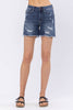 Judy Blue Mid-Rise Bleach Splash Destroyed Raw Hem Denim Shorts