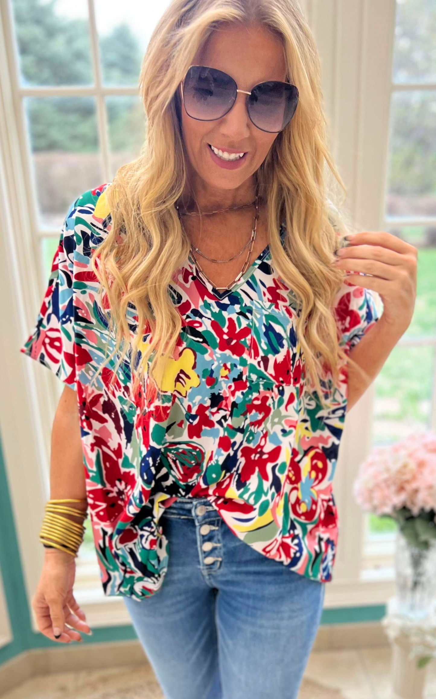 Floral Print Oversized Pocket Top