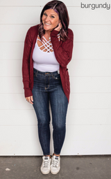 burgundy cable knit cardigan