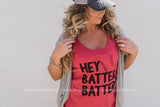 Hey Batter Batter Baseball Tank - red - BAD HABIT BOUTIQUE 