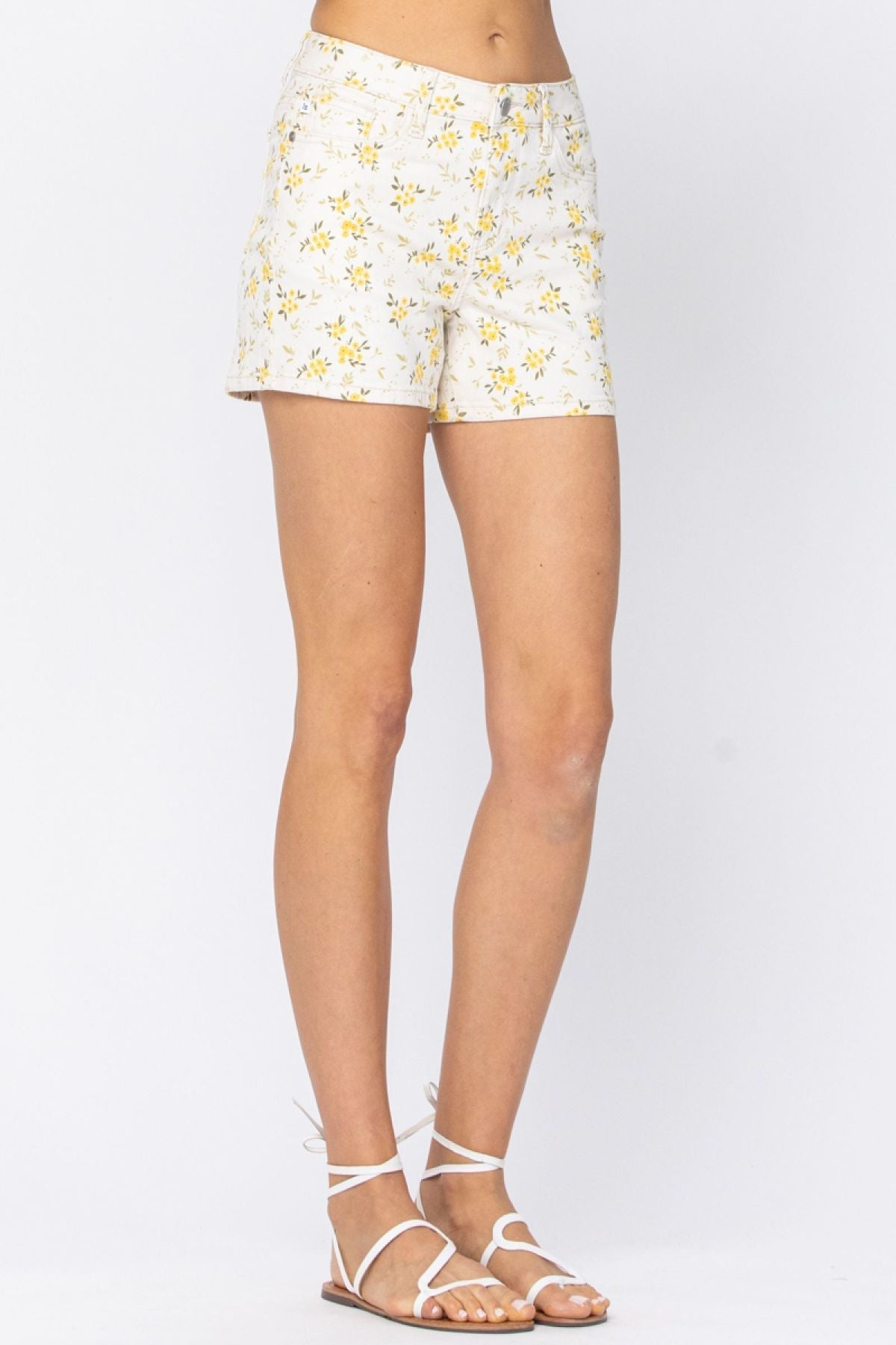 Judy Blue Mid-Rise Flower Print Denim Shorts