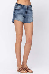 Judy Blue Full Size Mid-Rise Half Cuffed Denim Shorts
