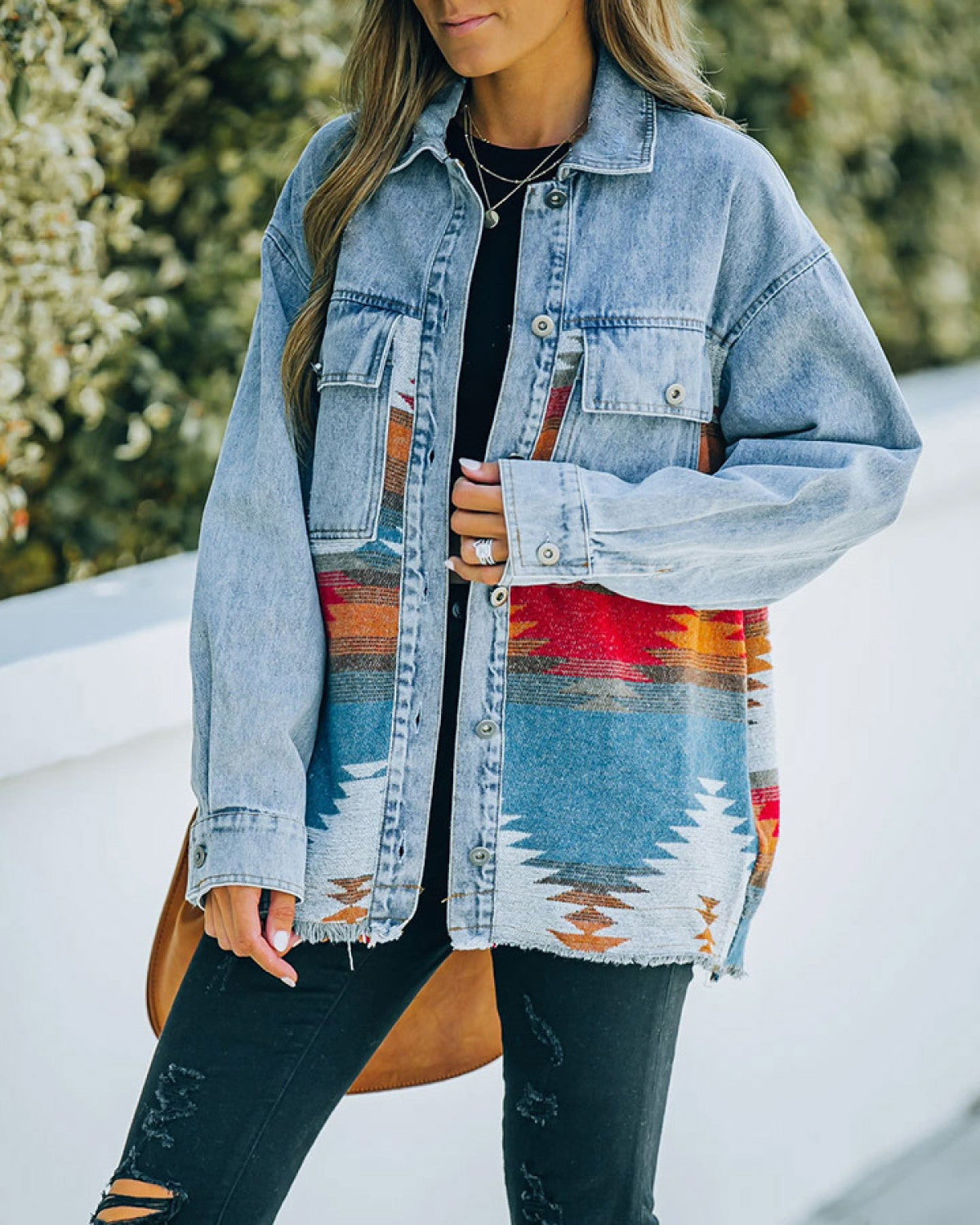 Retro Long Sleeve Colorblock With Pocket Denim Jackets