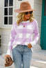 Crew Neck Long Sleeve Plaid Knit Sweater