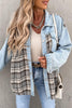 Sky Blue Plaid Patchwork Raw Hem Denim Jacket