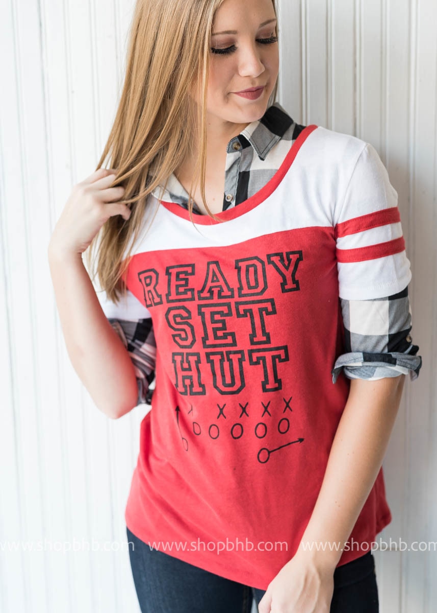 Ready Set Hut Baseball Tee - Red - BAD HABIT BOUTIQUE 