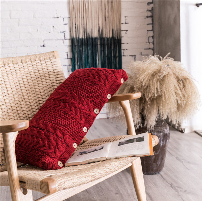 Buttoned Cable Knit Cushion Pillowcase