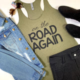 On the Road Again Racerback Olive Tank - BAD HABIT BOUTIQUE 