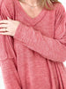 Easel "Easy Breezy V-Neck" Solid Long Sleeve Oversized Top