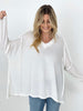 Easel "Easy Breezy V-Neck" Solid Long Sleeve Oversized Top