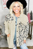 Apricot Leopard Print Detail Pocketed Corduroy Jacket