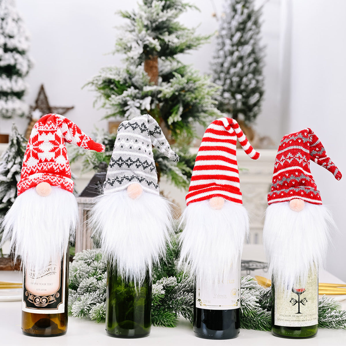 Christmas Gnome Knitted Wine Bottle Cap Decoration