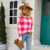 Crew Neck Long Sleeve Plaid Knit Sweater