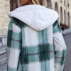 Fuzzy Hooded Plaid Fleece Jacket