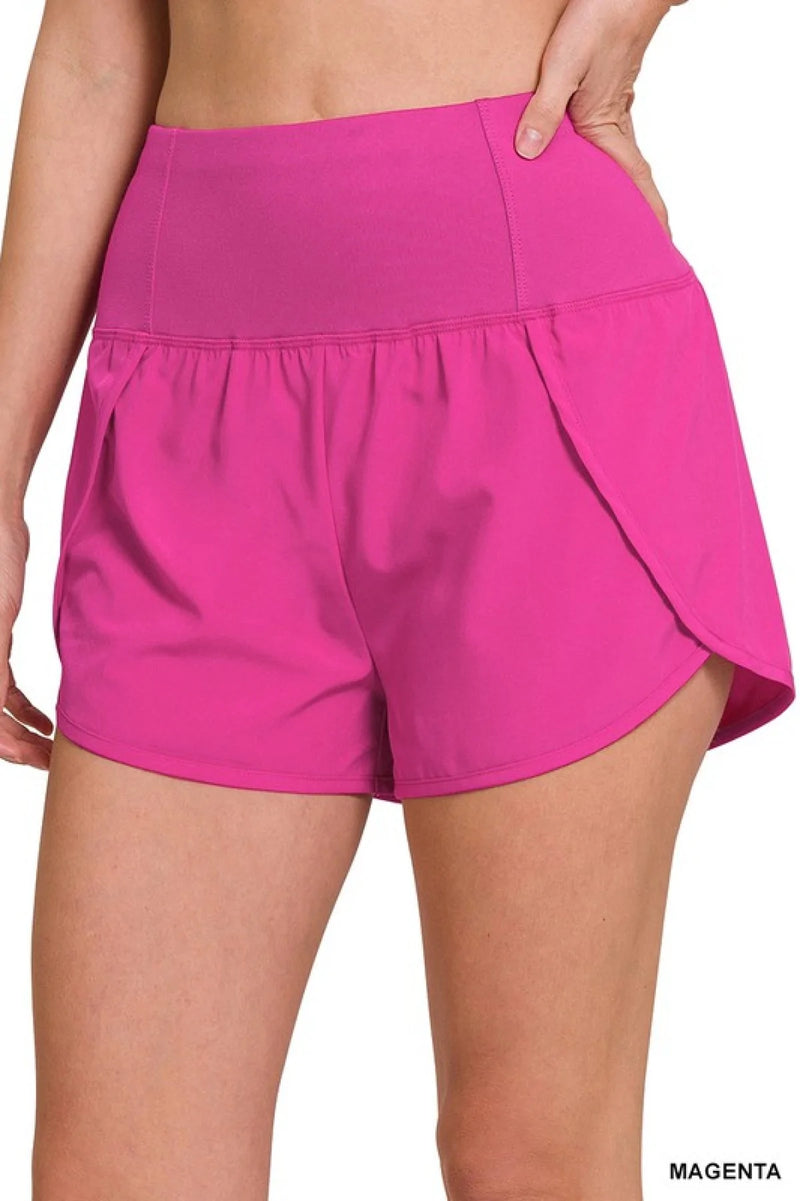 Magenta Zenana High Waisted Zippered Back Pocket Running Shorts