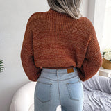 Brown Turtleneck Lantern Sleeve Cinched Waist Knit Sweater