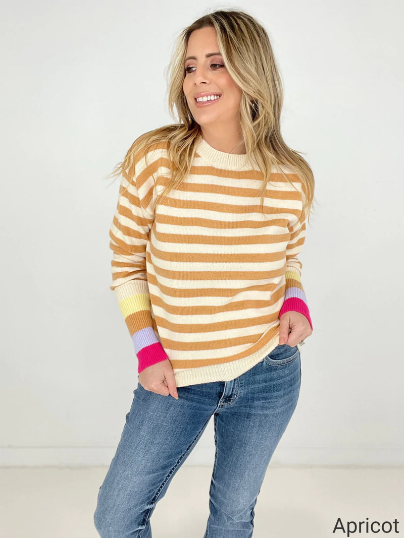 Apricot Crew Neck Striped Sweater