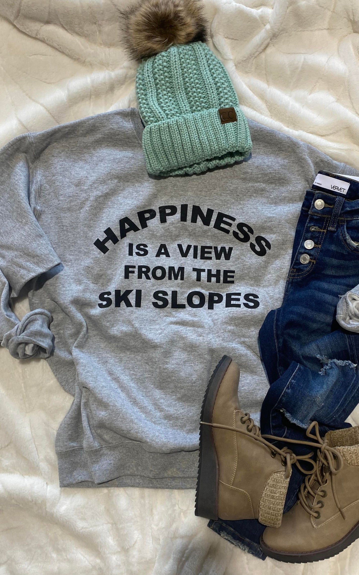 Happiness View for Ski Slopes Crewneck Sweatshirt**