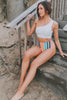 White One Shoulder Striped High Waist Two Pieces Swimsuit