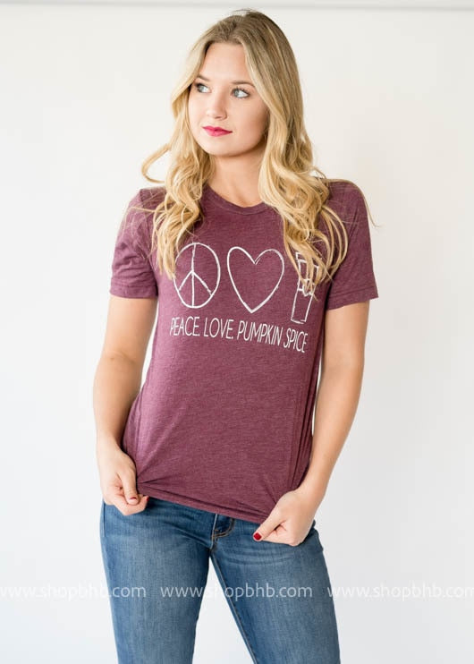 Peace, Love, Pumpkin Spice T-shirt - BAD HABIT BOUTIQUE 