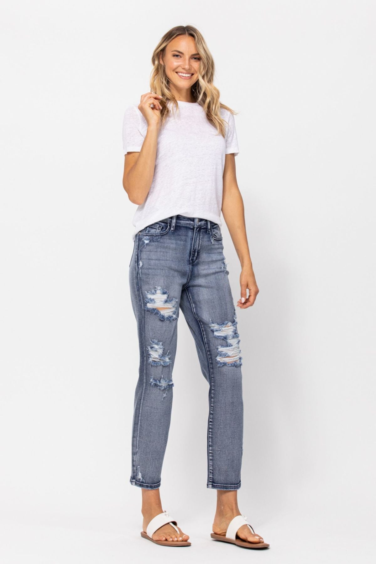 Judy Blue Mid-Rise Destroyed Boyfriend Jeans