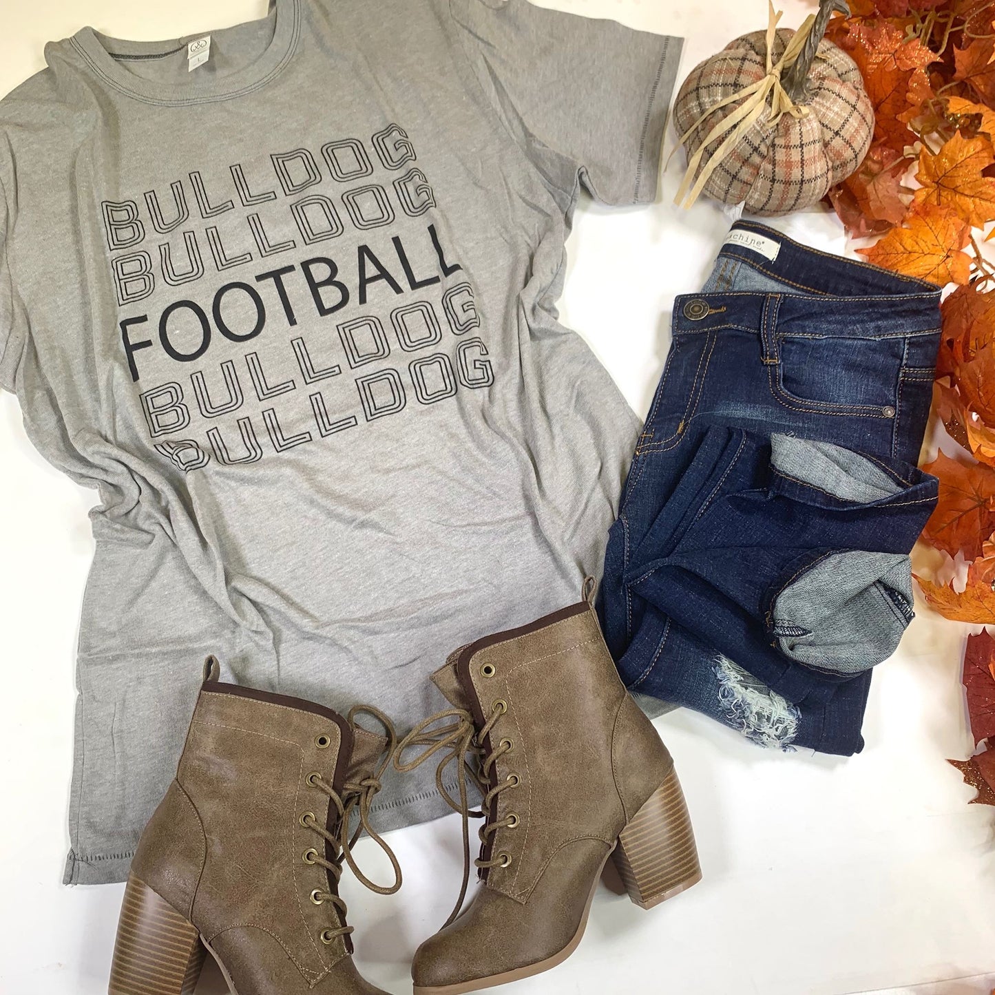 Bulldog Football Taupe Graphic Tee - BAD HABIT BOUTIQUE 