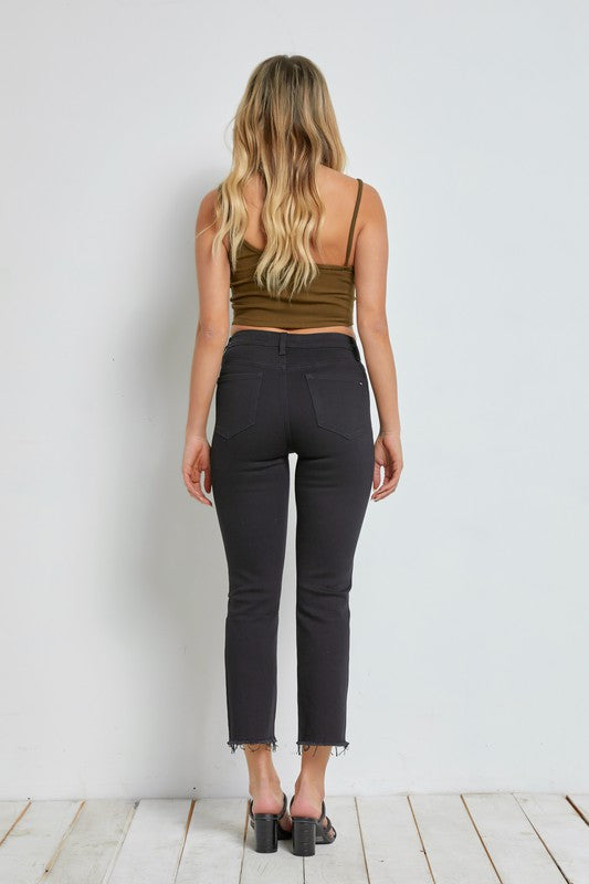 HIGH RISE STRAIGHT CROP BLACK DENIM - MICA