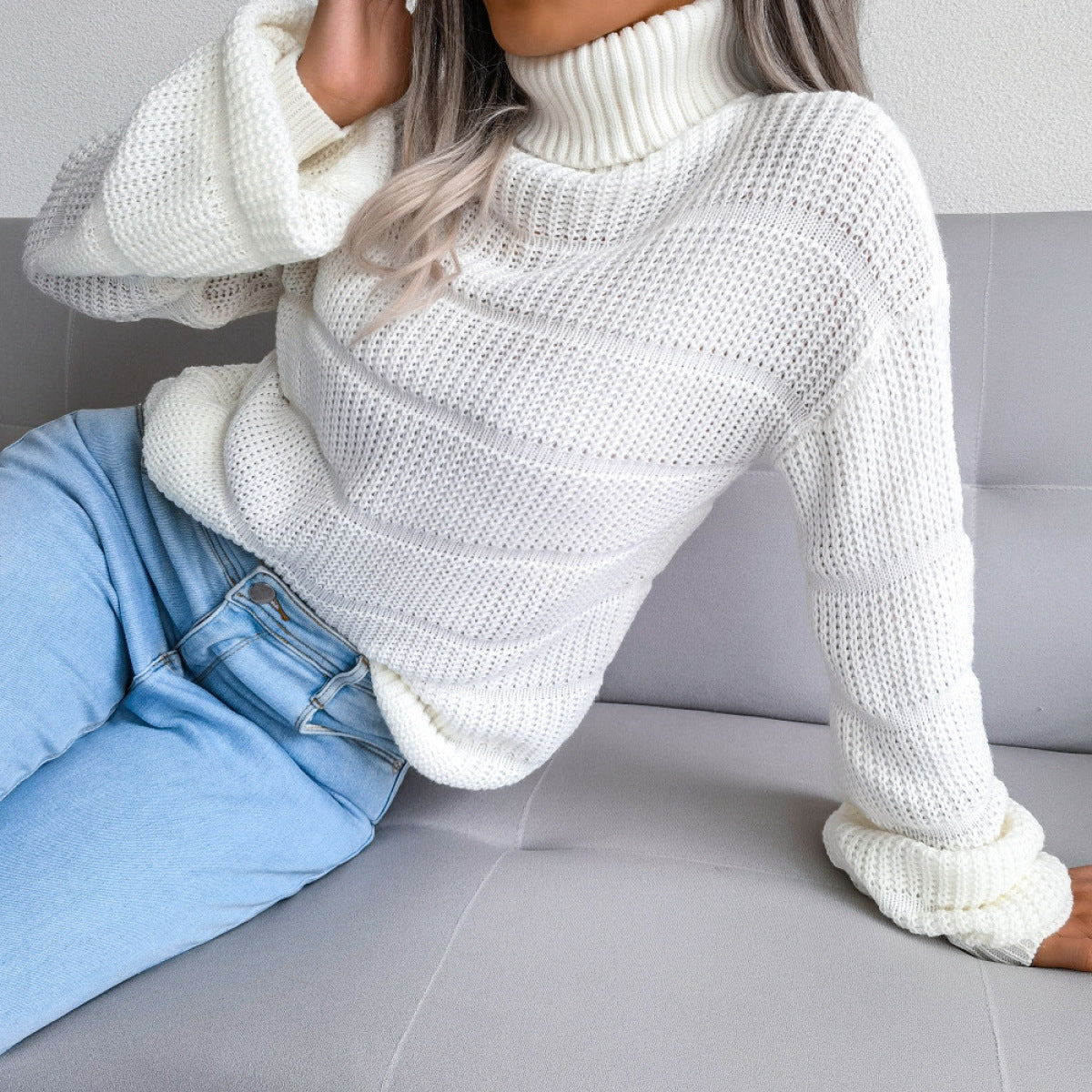 Turtleneck Long-Sleeved Knitted Pullover Sweater