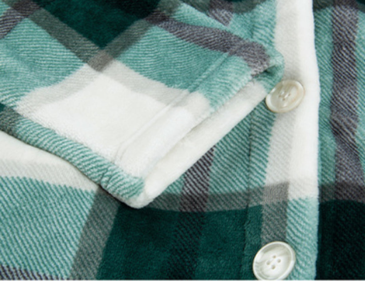 Fuzzy Hooded Plaid Fleece Jacket