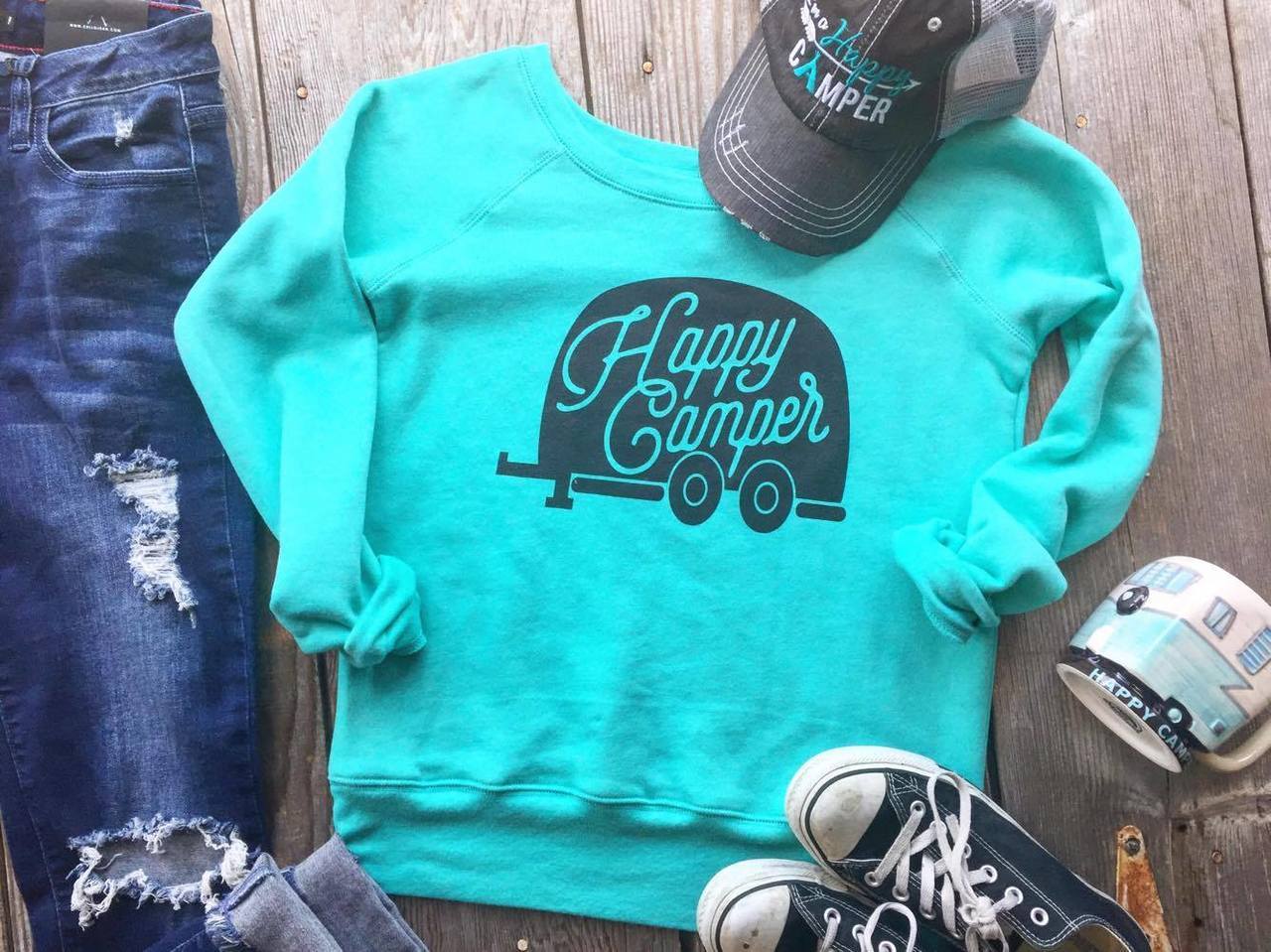 Happy Camper Slouchy Sweatshirt Fleece - BAD HABIT BOUTIQUE 