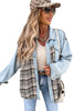 Sky Blue Plaid Patchwork Raw Hem Denim Jacket