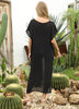 Black Sheer Deep V Slit Solid Beach Cover-Up