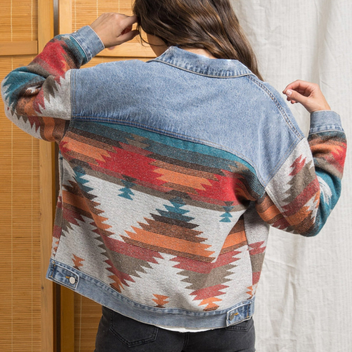 Retro Long-Sleeved Colorblock Denim Jackets With Pocket