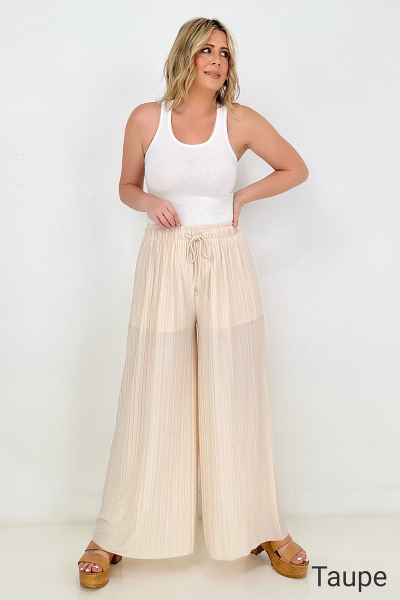 Zenana Woven Pleated Wide Leg Pants With Lining