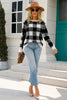 Crew Neck Long Sleeve Plaid Knit Sweater