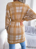 Plaid Long Sleeve Front Open Cardigan with Belt