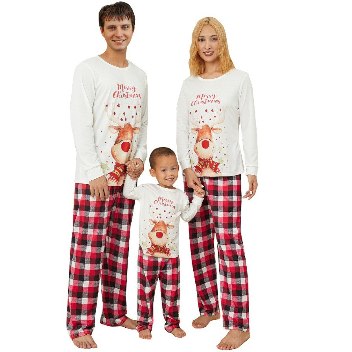 Christmas Elk Print & Plaid Pants Family Matching Set