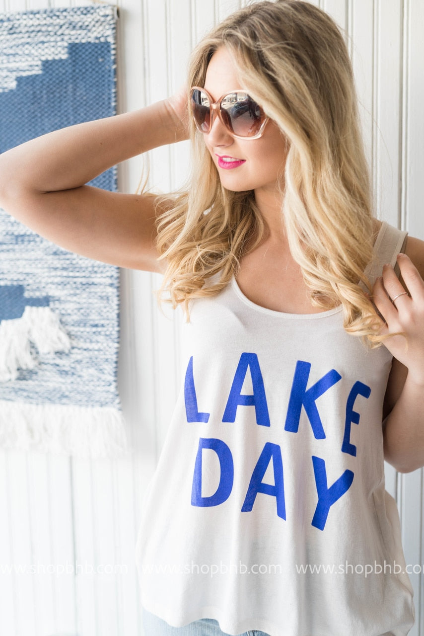 Lake Day Slouchy Tank Top - White - BAD HABIT BOUTIQUE 