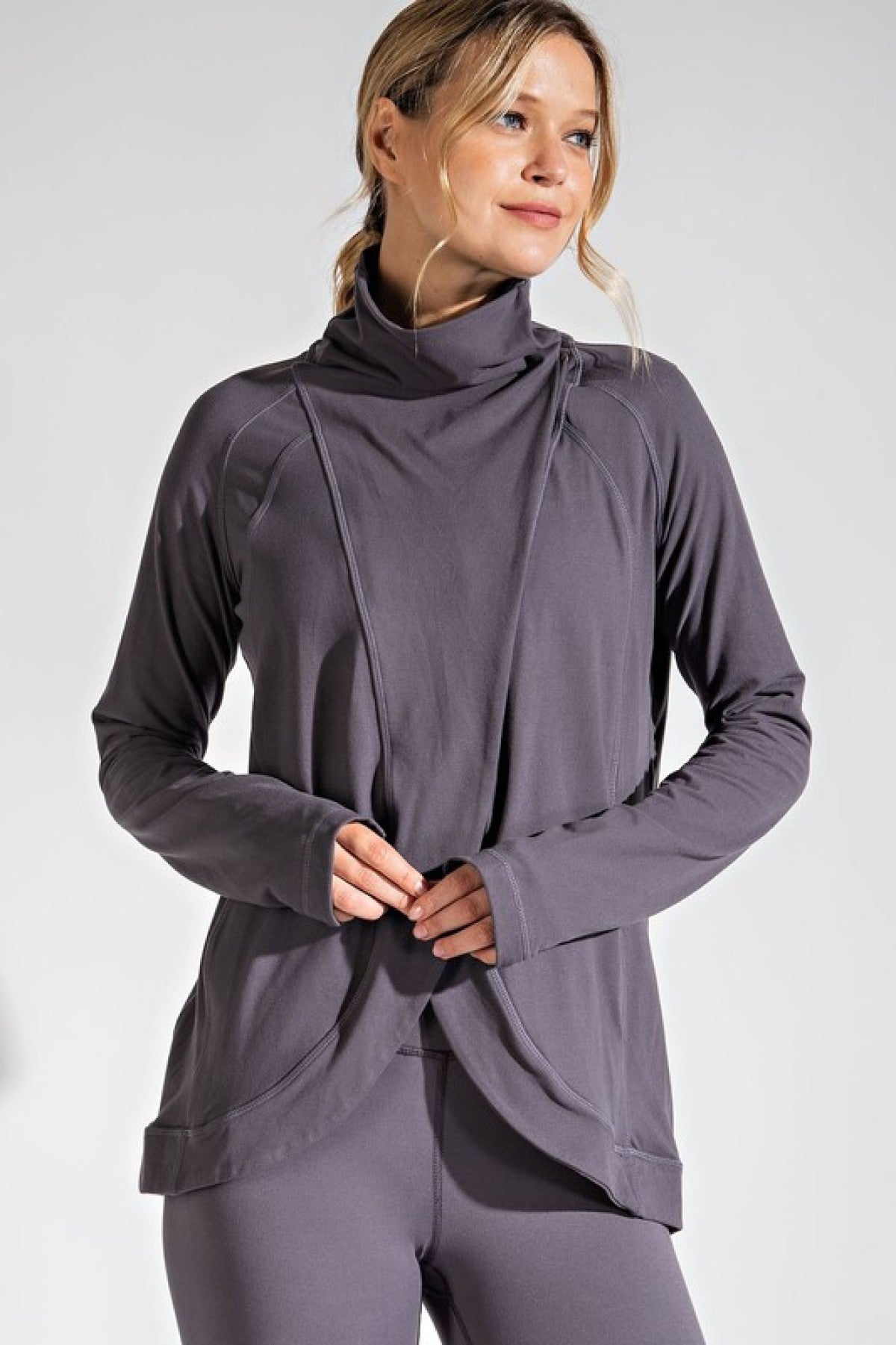 Rae Mode Cowl Neck Asymmetric Jacket