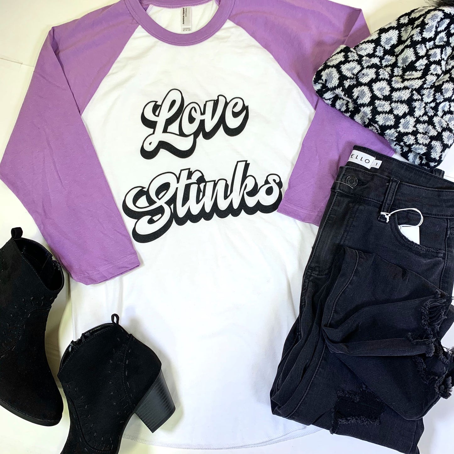  Love Stinks Baseball Sleeve Top, CLOTHING, BAD HABIT APPAREL, BAD HABIT BOUTIQUE 