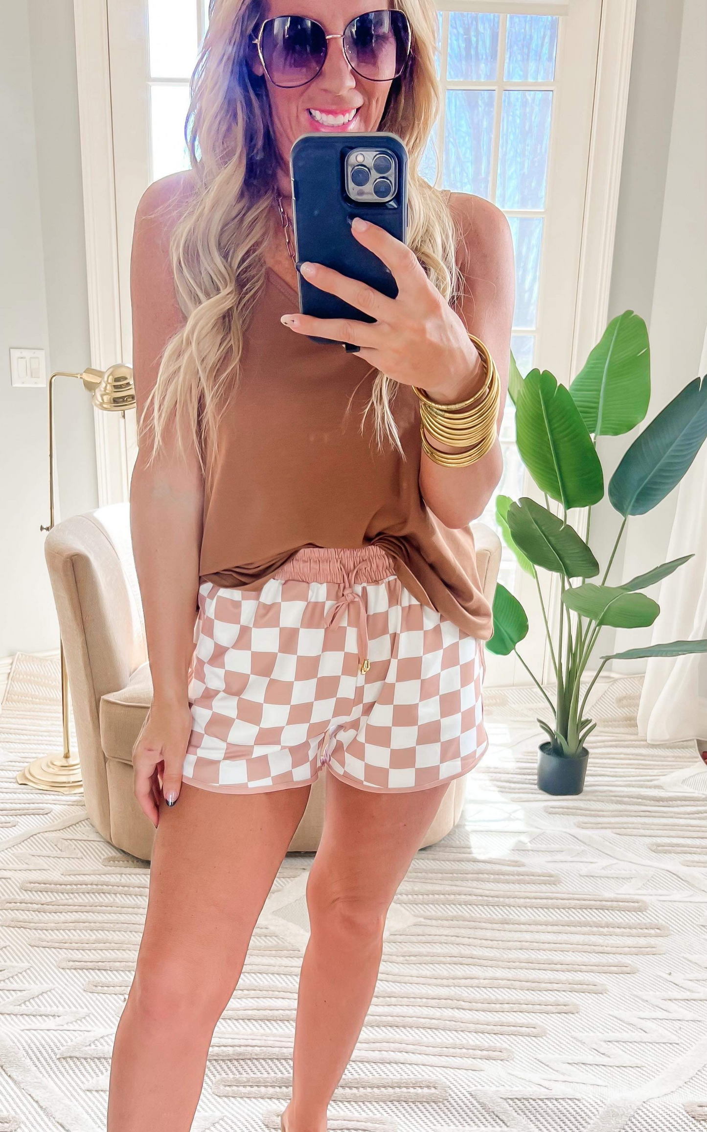 neutral checkered shorts 