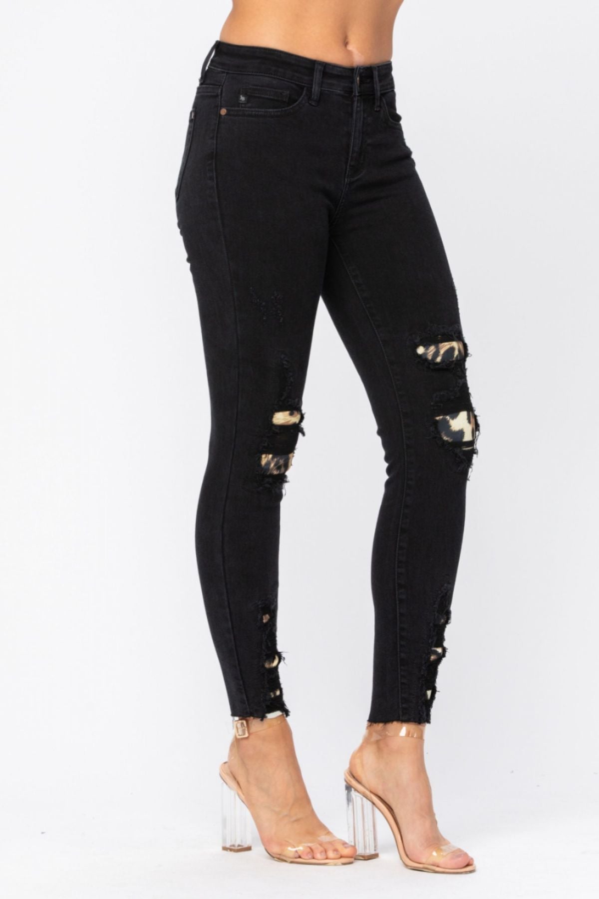 Judy Blue Black Midrise Leopard Patch Skinny Jeans