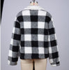 Collared Black and White Plaid Polar Fleece Jacket