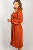 rust long sleeve midi dress