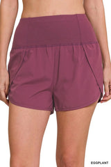 Eggplant Zenana High Waisted Zippered Back Pocket Running Shorts