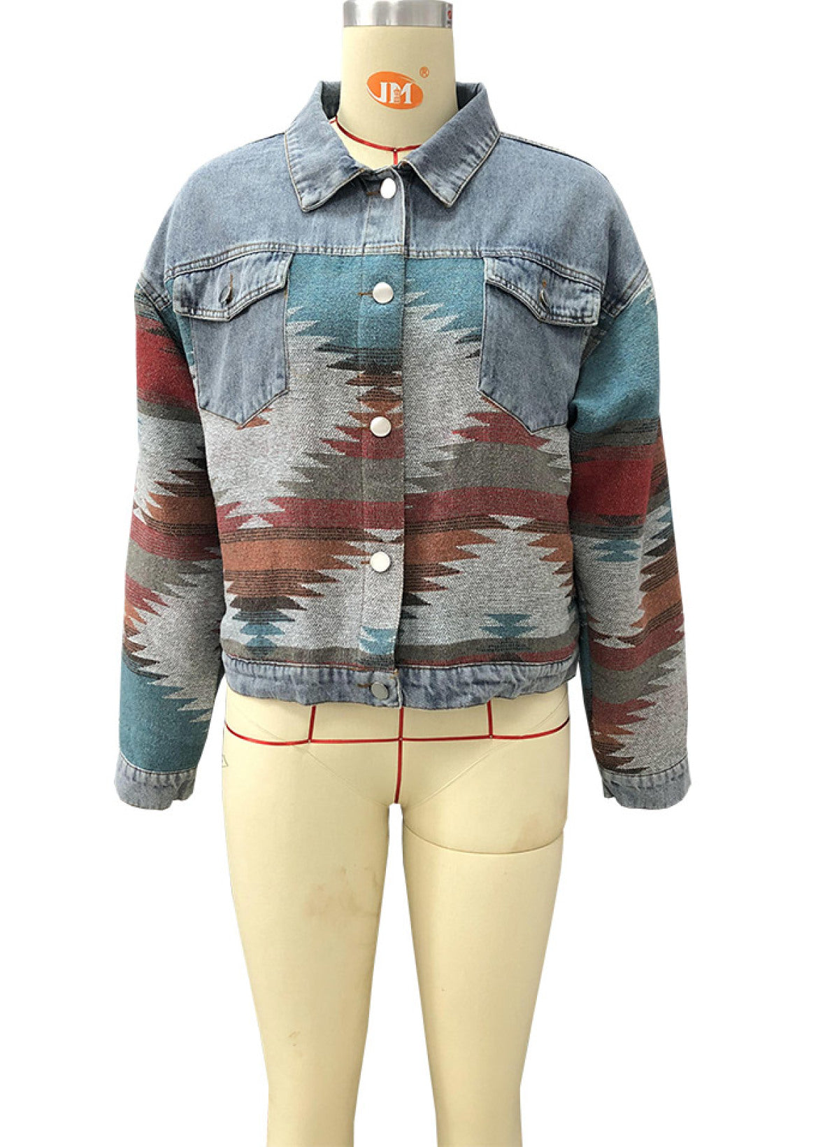 Retro Long-Sleeved Colorblock Denim Jackets With Pocket