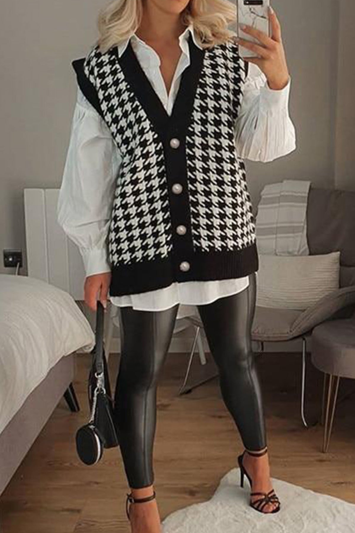 Houndstooth Vest Cardigan