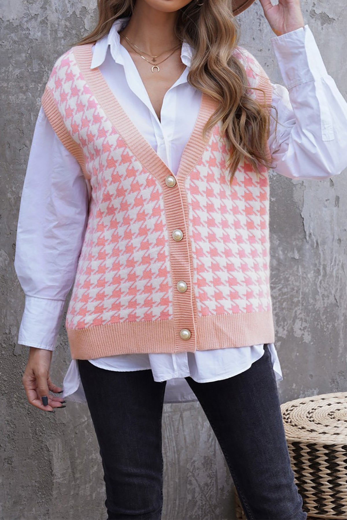 Houndstooth Vest Cardigan