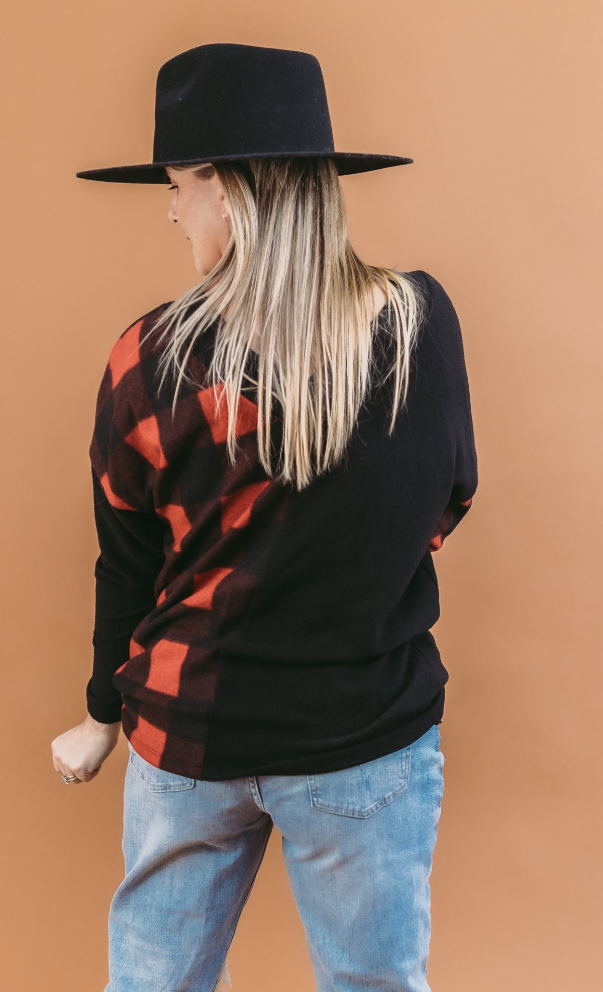 White Birch Long Sleeve Buffalo Plaid Brushed Knit Top